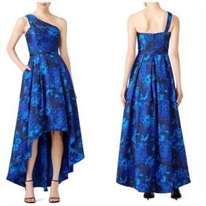 LM Collective Cobalt High Low Crepe Sleeveless One Shoulder Dress Size 4